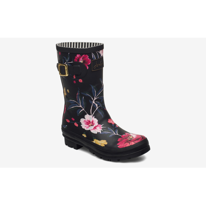 Joules gummistøvler i naturgummi, sort med blomster