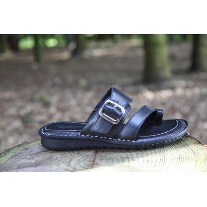 Relaxshoe sandal med tåsplit,, sort skind