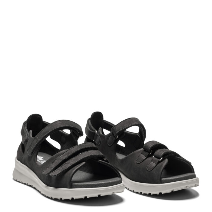 New Feet damesandal med hælkappe og velcro, sort nubuck.