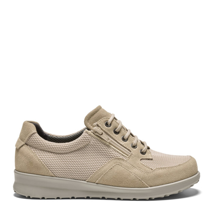 New Feet sko med lynlås og snøre i sand farvet mesh og ruskind