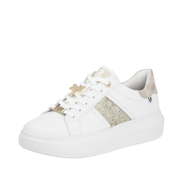 Rieker Revolution hvid sneaker med guld detaljer