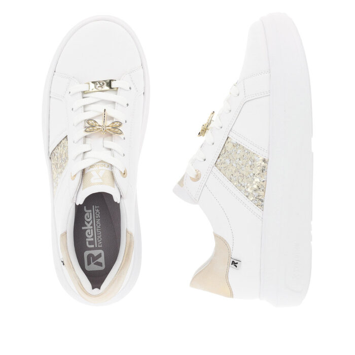 Rieker Revolution hvid sneaker med guld detaljer