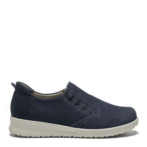 New Feet blå ruskinds loafer, bred model.