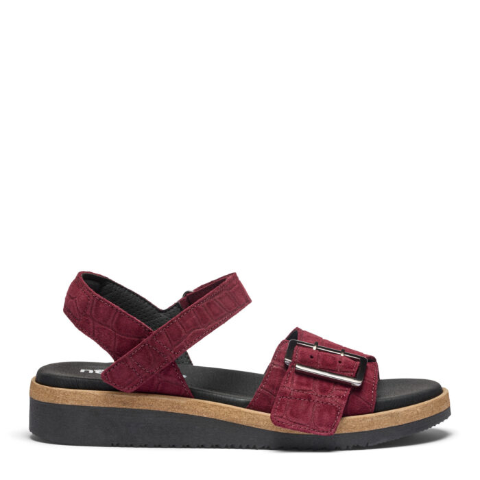 New Feet elegant sandal med spænde og præget wine farvet ruskind.