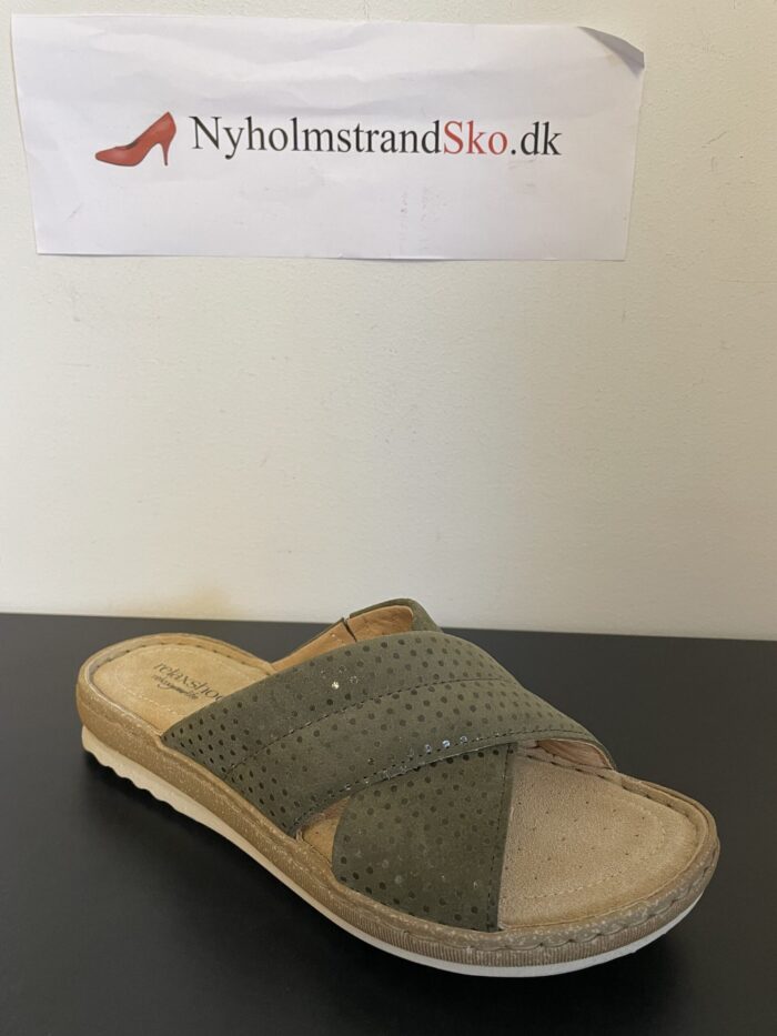 Relax Shoe slippers i olivengrøn nubuck, med krydsremme