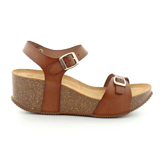 Bella Moda plateau sandal med brunt skind og spænder