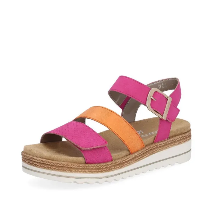 Remonte sandal i klare farver, pink og orange