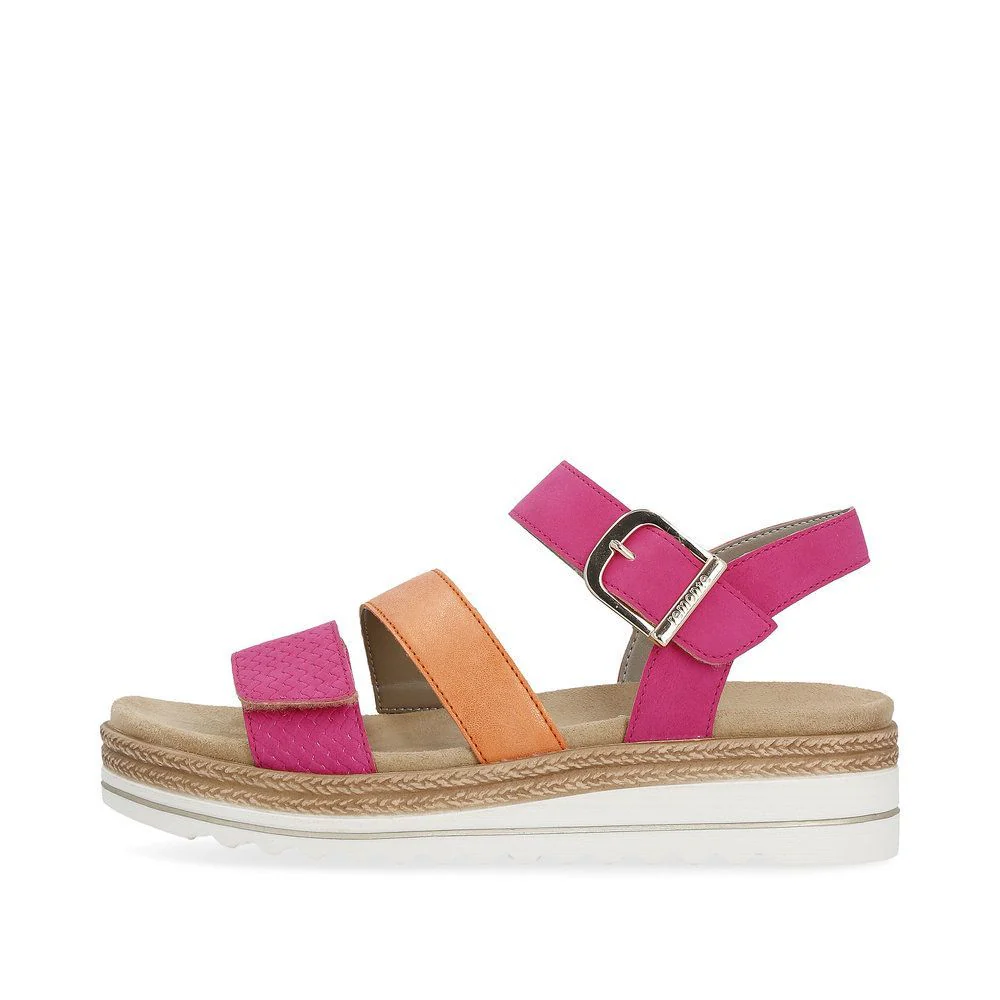 Remonte sandal i klare farver, pink og orange