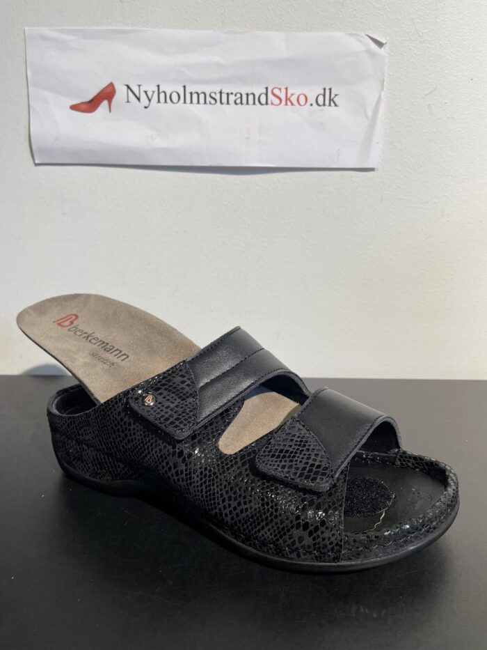 Berkemann slippers i sort krokolak, med knysteindlæg