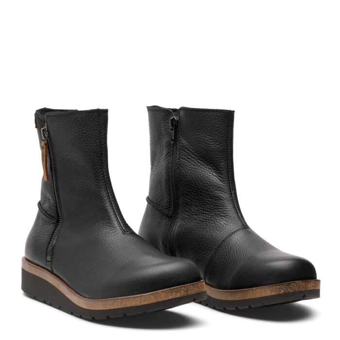 New Feet sort glat støvle med 2x lynlåse