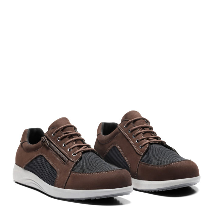 New Feet brun og sort, bred herresko med lynlås og snørebånd