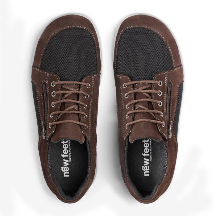 New Feet brun og sort, bred herresko med lynlås og snørebånd