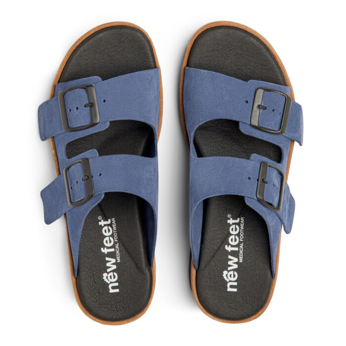 New Feet slippers i blå ruskind