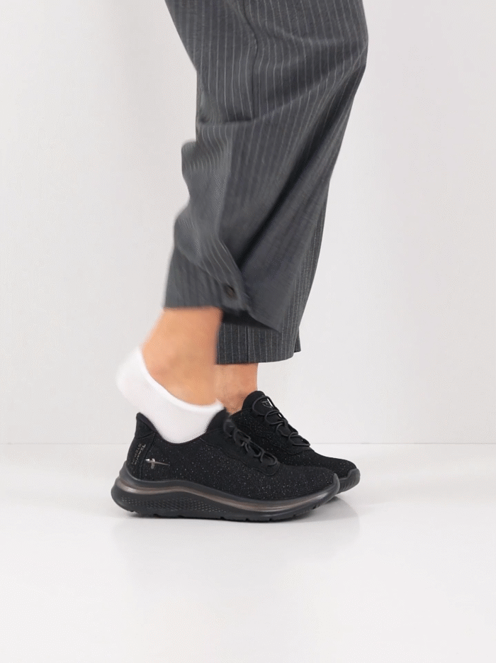 Tamaris step-in, sort sneaker med glimmereffekt.