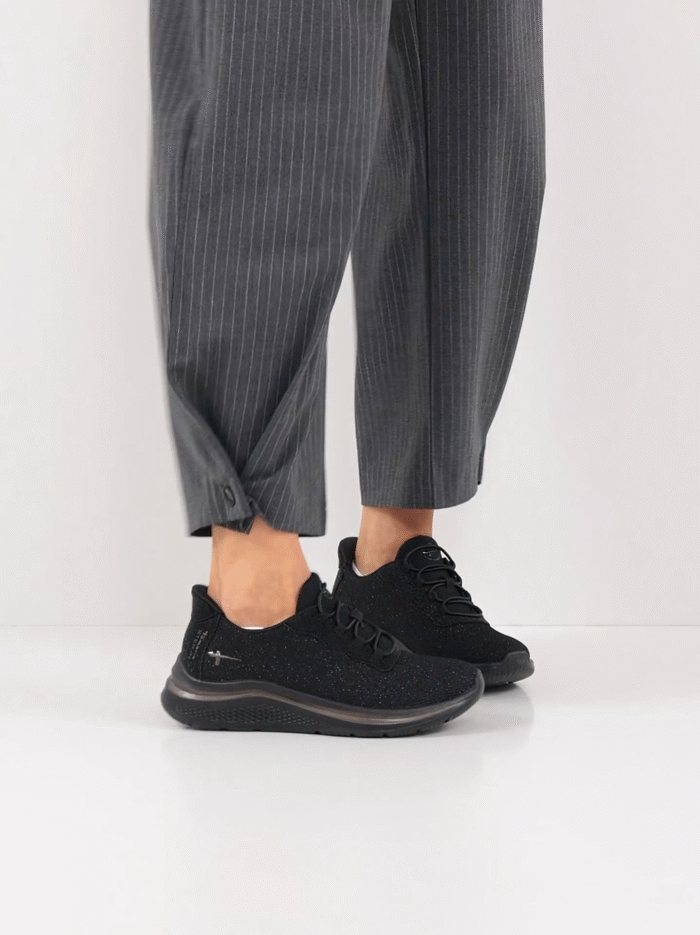 Tamaris step-in, sort sneaker med glimmereffekt.