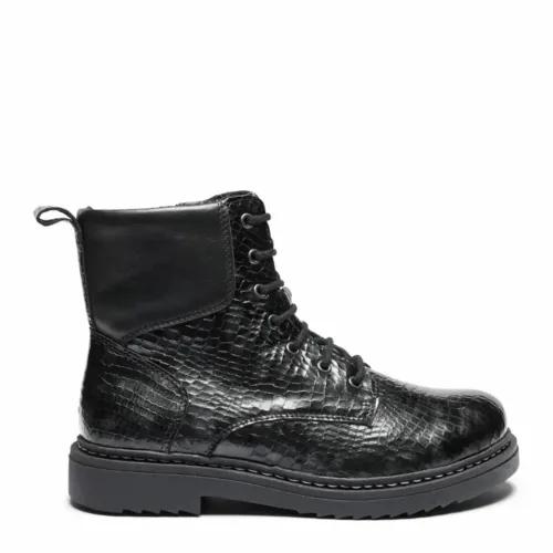 New Feet damestøvle i skind med krokodille-/laklook