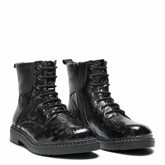 New Feet damestøvle i skind med krokodille-/laklook