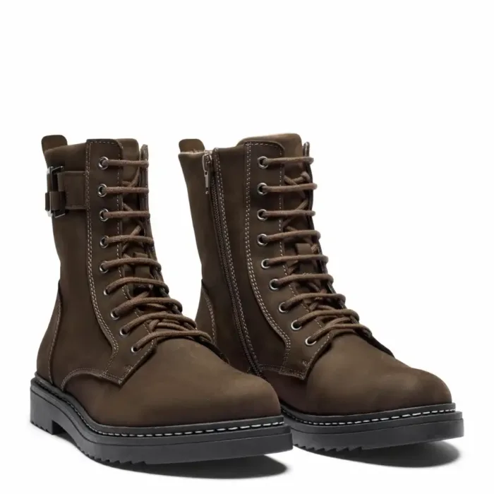 New Feet damestøvle i brunt skind med foer og spænde