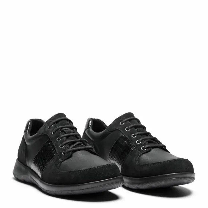 New Feet Dame sko i sort skind med krokodetaljer