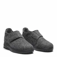 New Feet Dame hjemmesko med hælkappe og velcrorem i grå uld