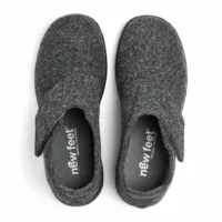 New Feet Dame hjemmesko med hælkappe og velcrorem i grå uld