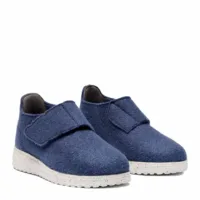 New Feet Dame hjemmesko med hælkappe og velcrorem i blå uld