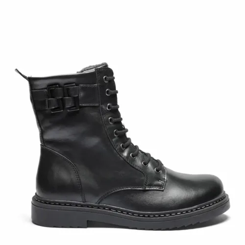 New Feet damestøvle i sort skind med foer og spænde