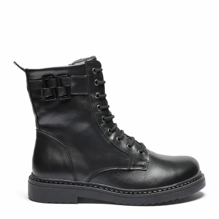 New Feet damestøvle i sort skind med foer og spænde