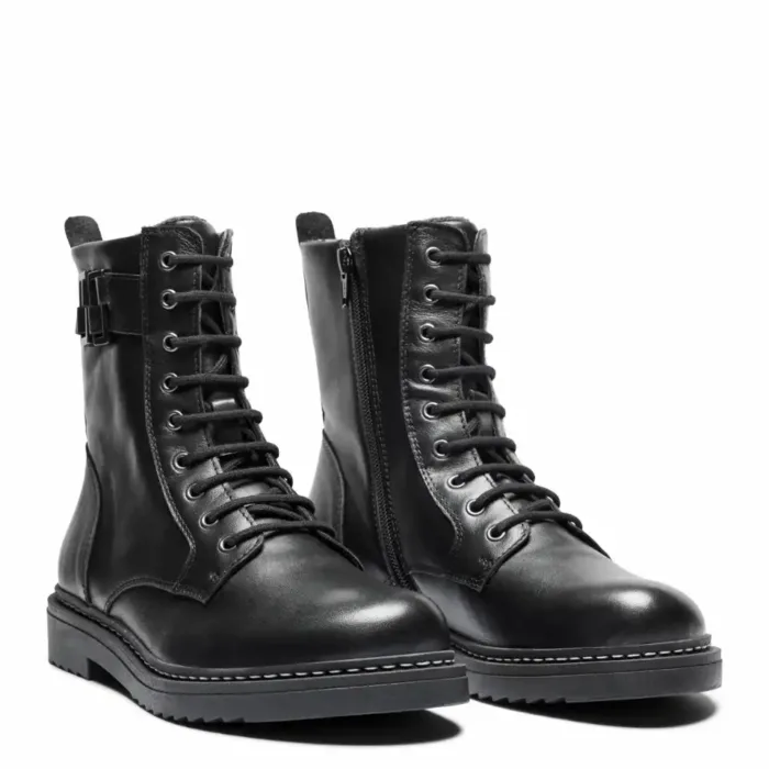 New Feet damestøvle i sort skind med foer og spænde