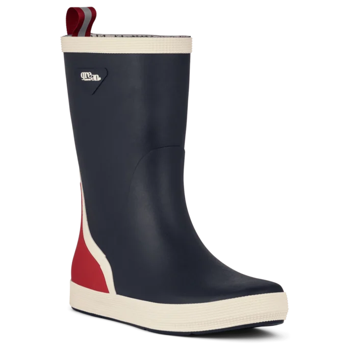 Green Comfort gummistøvle, unisex model i blå med rød på hælen og hvidt rundt sålen.