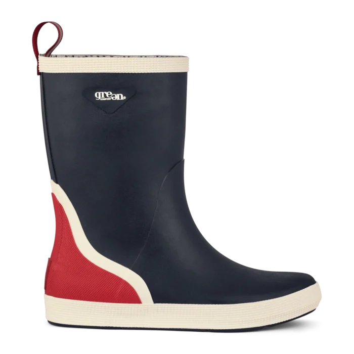 Green Comfort gummistøvle, unisex model i blå med rød på hælen og hvidt rundt sålen.