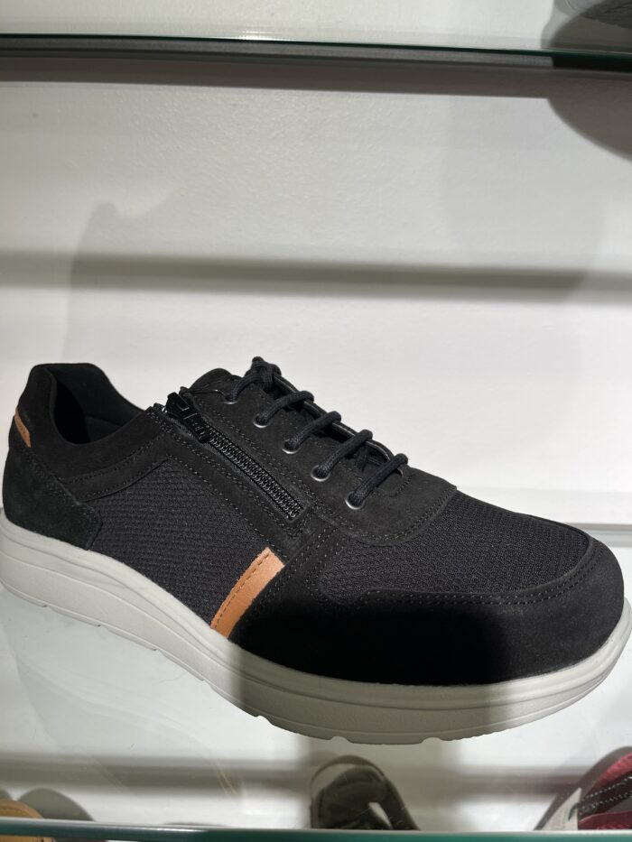 New Feet sort mesh herresko med lynlås og snørebånd