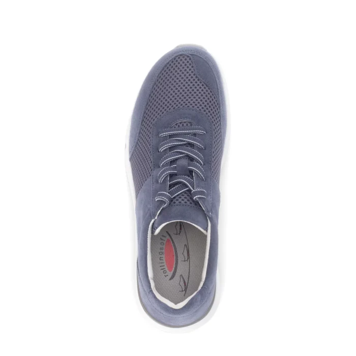 Rolling soft sneaker i jeansblå ruskind og mesh. Sko med snørebånd.