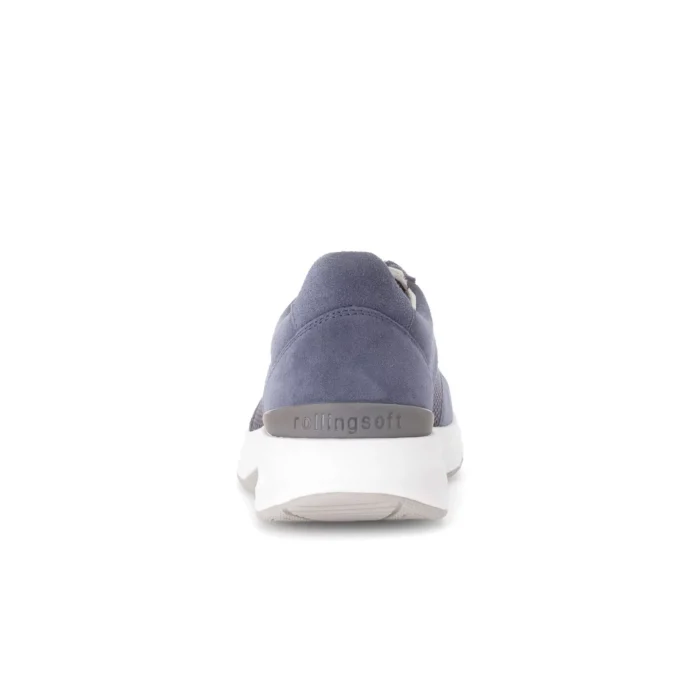 Rolling soft sneaker i jeansblå ruskind og mesh. Sko med snørebånd.