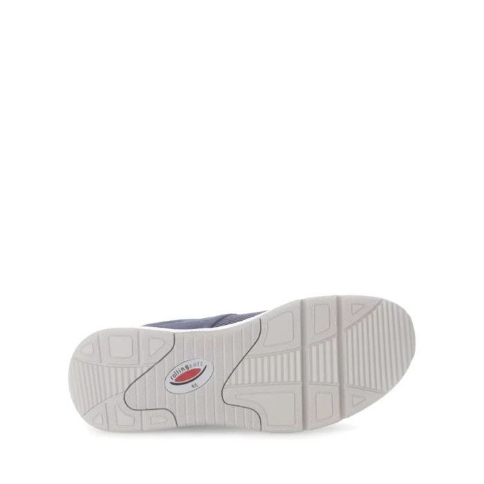 Rolling soft sneaker i jeansblå ruskind og mesh. Sko med snørebånd.