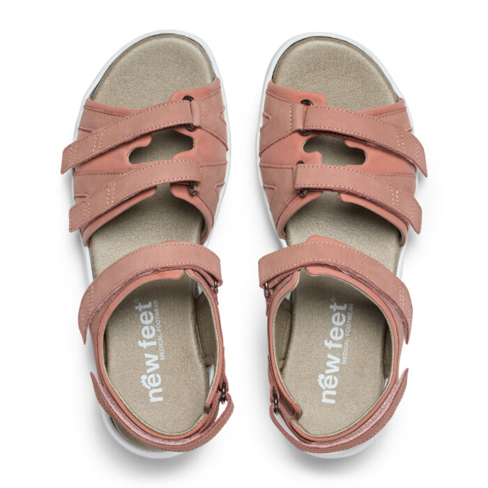New Feet rosa farvet nubuck, 3 rems sandal med bagrem