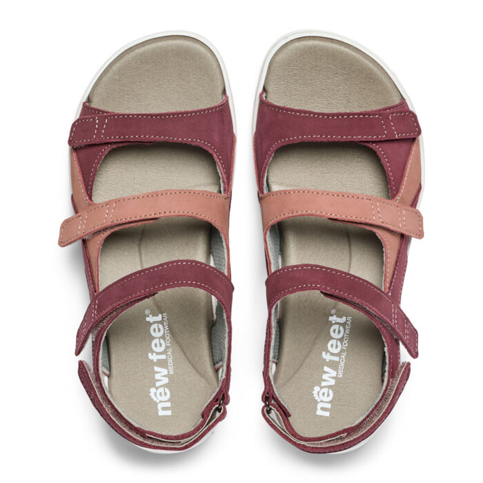 New Feet bred sandal med 3 velcroremme, rosa