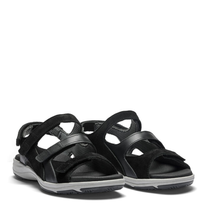 New Feet bred sandal med 3 velcroremme, sort