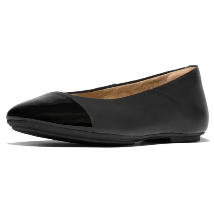 FitFlop dame ballerina i sort læder med lak tå