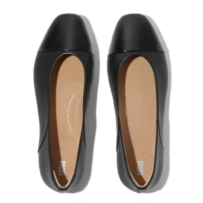 FitFlop dame ballerina i sort læder med lak tå