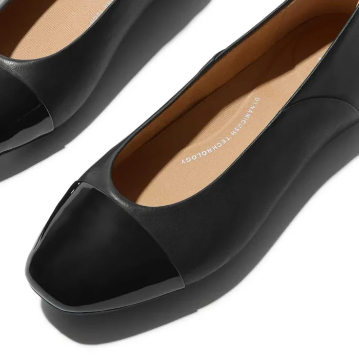 FitFlop dame ballerina i sort læder med lak tå