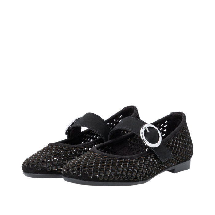 Remonte sort net ballerina med glitter sten