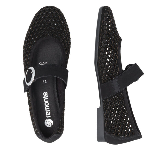 Remonte sort net ballerina med glitter sten