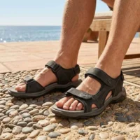 Rohde herresandal i sort nubuck, med velcroremme.