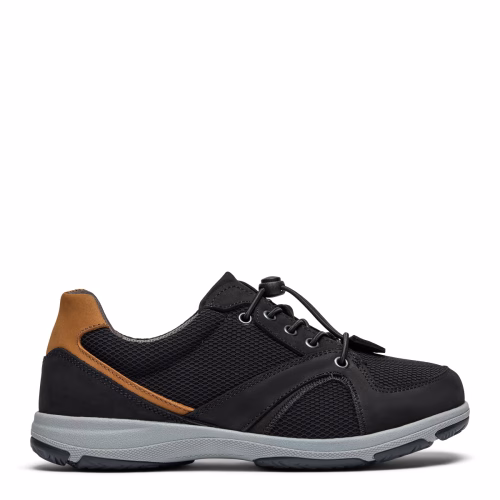 New Feet bred sko i sort nubuck og mesh, med elastik snøre