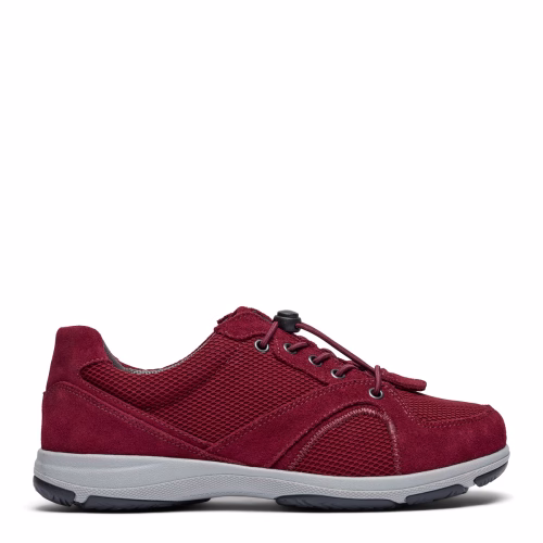 New Feet bred sko i bordeaux mesh, med elastik snøre