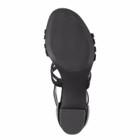 Marco Tozzi festsandal, med sort lak og glittersten, 6,5 cm høj, blokhæl