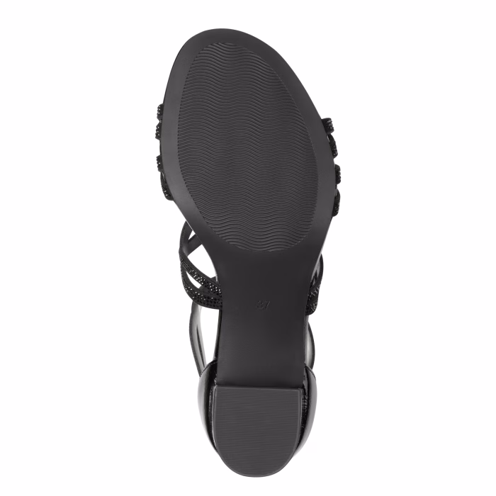 Marco Tozzi festsandal, med sort lak og glittersten, 6,5 cm høj, blokhæl