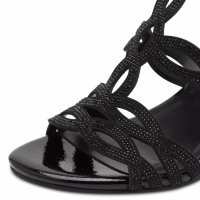 Marco Tozzi festsandal, med sort lak og glittersten, 6,5 cm høj, blokhæl