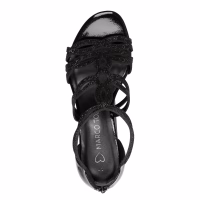 Marco Tozzi festsandal, med sort lak og glittersten, 6,5 cm høj, blokhæl